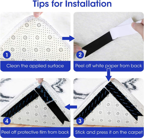 Rug Tape,16 Pcs Dual Sided Washable Removable Rug Stopper Grip Your Area Rug, Non Slip Adhesive Prevent Curl for Hardwood Floors Grip Carpet Corne...