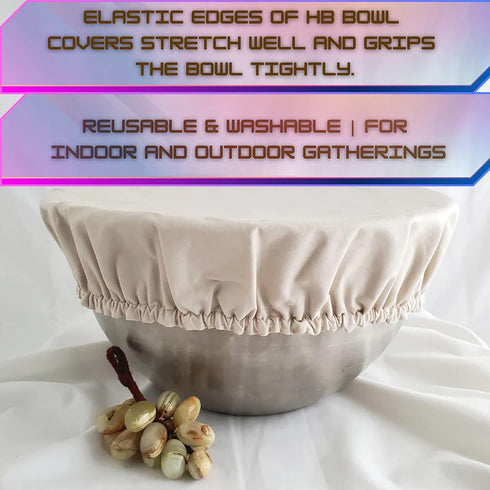 4 - Pack Linen Bowl Cover Reusable 100% Cotton ~ Elastic Stretch Machine Washable Organic Bowl Cover Lids for Food, Fruits, Leftover (Fits upto 5....