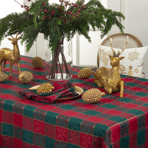 Red & Green Christmas Holiday Plaid Designed Printed Holly Cloth Napkins (Set of 4), 20" Square...