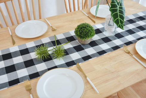 Black & White Buffalo Check Farmhouse Cotton Blended Table Runner for Family Dinners or Gatherings, Indoor or Outdoor Parties, Everyday Use 12" x ...