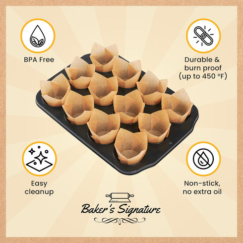 Tulip Cupcake Liners, Muffin Liners for Baking by Baker’s Signature – 150pcs of Parchment Paper Cups Cupcake Wrappers – Perfect Size, Sturdy, Grea...