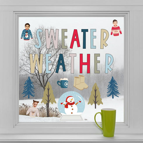 Whaline 85Pcs Winter Bulletin Board Decoration Kit Xmas Tree Snowmen Snowflake Cutouts with Glue Point Christmas Holiday Classroom Bulletin Border...