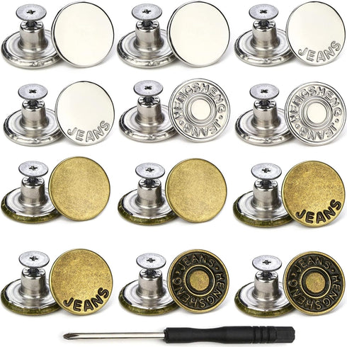 Jeans Buttons Replacement, Instant No Sew Buttons for Pants with Tool (Multicolor, 17MM)...