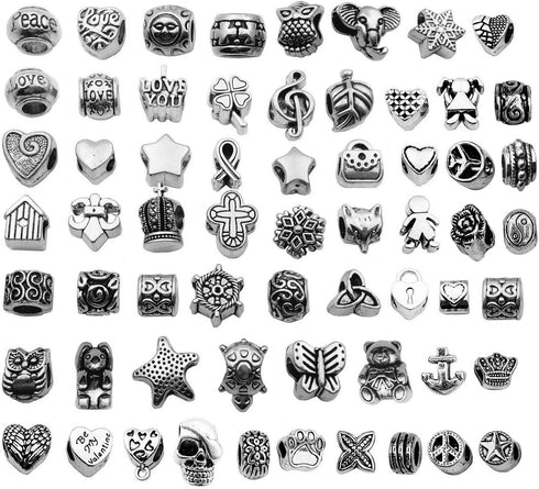 iloveDIYbeads 60pcs Tibetan Silver Big Hole Bead fIts European Bracelets Craft Supplies Charms Pendants for Crafting, Jewelry Findings Making Acce...