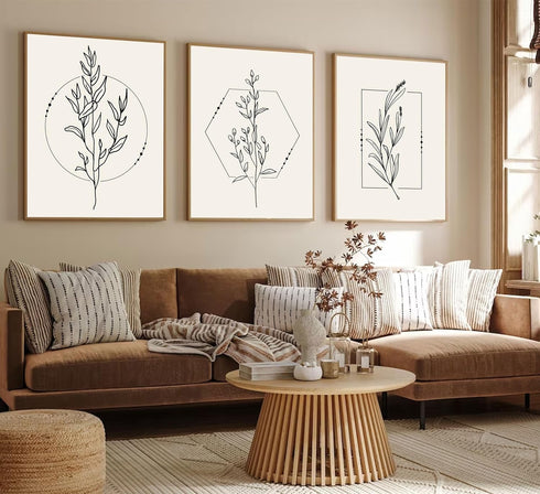 ZJJARTYB Farmhouse Beige Canvas Wall Art Retro Floral Line Pictures Minimalist Botanical Posters Neutral Prints Boho Artwork Simple Painting Wall ...