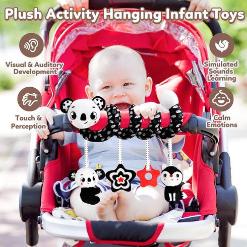 Baby Carseat Toy Black & White Rattle Spiral Hanging Activity Stroller Toy for Newborns Boys and Girls - Coala...