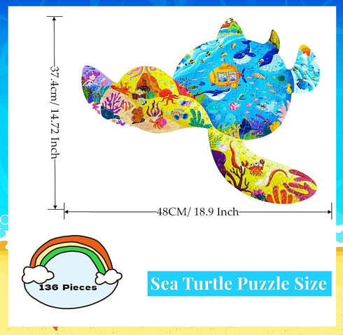 Puzzles for Kids Ages 4-8,8-10 and Adults,136 Pieces Turtles Animal Shaped Jigsaw Puzzle Educational Toys Gift for Boys Girl Age 4 5 6 8 Birthday ...