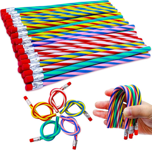 35 Pcs 7 Inch Flexible Soft Pencils,Magic Bend Pencils,Colorful Stripe Soft Pencils for Valentine's Day,Children's Day Gift,Students,Classroom Gif...