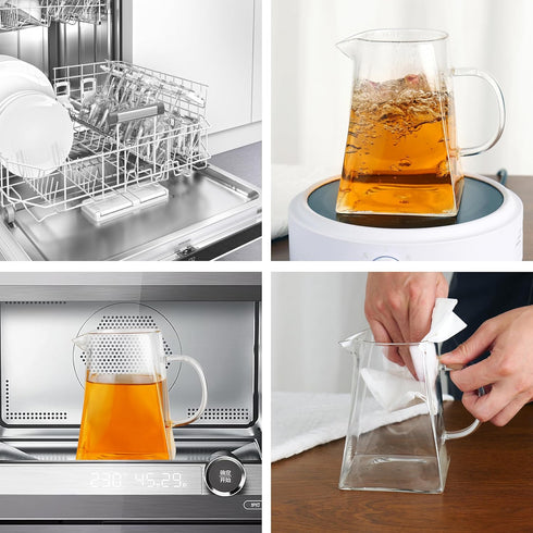 CNGLASS Glass Teapot with Infuser,24oz Clear Glass Tea Kettle with Removable Stainless Steel Strainer,Stovetop Safe Glass Teapot for Blooming and ...