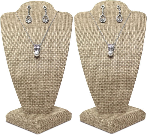 MOOCA 2 Pcs Small Burlap Necklace Chain Jewelry Bust Display Holder Stand, Necklaces Display Necklace Mannequin, Detachable Jewelry Bust Stand 10 ...