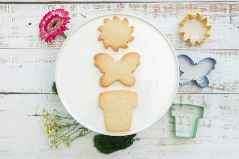 Handstand Kitchen Spring Fling 3-piece 3" Flower Pot, Butterfly and Sun Cookie Cutter Set...