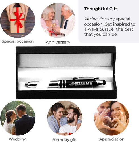 "HUBBY" Engraved Gift Pen w/LED Light & Stylus Tip - Gift Ideas for Husband from Wife for Anniversary, Wedding, Valentine's Day, Father's Day - Mu...