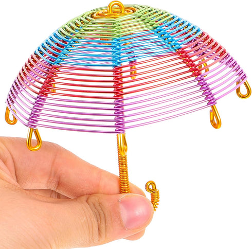 TEHAUX Mini Doll Umbrella, Miniature Umbrella Metal Wire Tiny Umbrellas Travel Umbrella Decorations Scene Decor Sunny Rainy Umbrella Birthday for ...