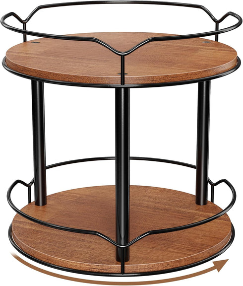 Lazy Susan Organizer 2 Tier - Turntable Spice Rack for Table Top, Wooden Rotating Lazy Susan for Cabinet Pantry Kitchen Countertop Dining Table Cu...