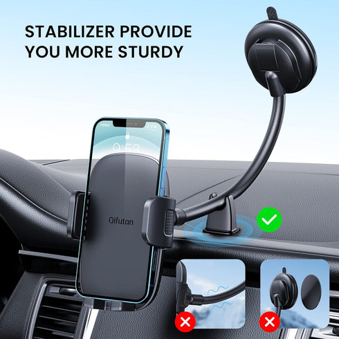 Qifutan Cell Phone Holder for Car Phone Mount Long Arm Dashboard Windshield Car Phone Holder Anti-Shake Stabilizer Phone Car Holder Compatible wit...