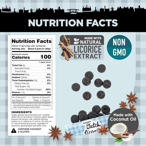 Gustaf's Dutch Licorice Double Salt Coins - 5.2oz Bag - Salted Black Licorice Coins - Dutch Candy from Netherlands - Salty Black Liquorice Treats...