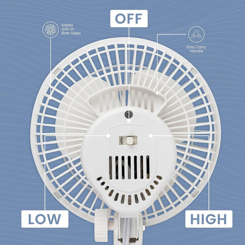 Air-Cooling 6-Inch Clip on Fan, 360° Rotation, Two Speed Portable Clip Fan With Strong Clamp Grip, Quiet Operating Desk Fan Made Of Durable Materi...