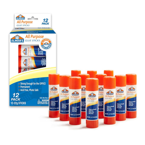 Elmer's 12-Count All-Purpose Glue Sticks 22 Grams Clear Washable & Non-Toxic Ideal for Household Classroom & Craft Use...
