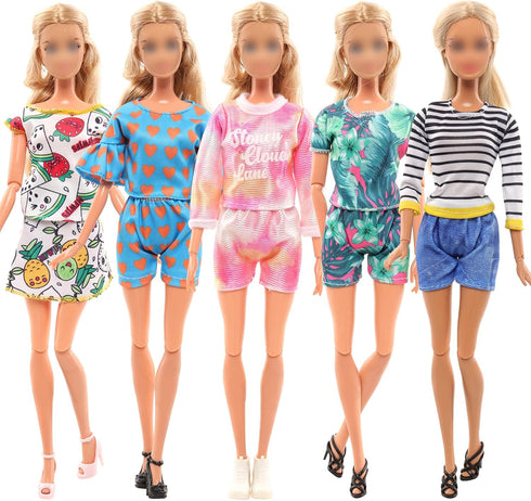 BARWA 10 Sets Doll Clothes Including 5 Bikini Swimsuits 5 Outfit Tops and Pants with 10 Shoes for 11.5 inch Dolls...