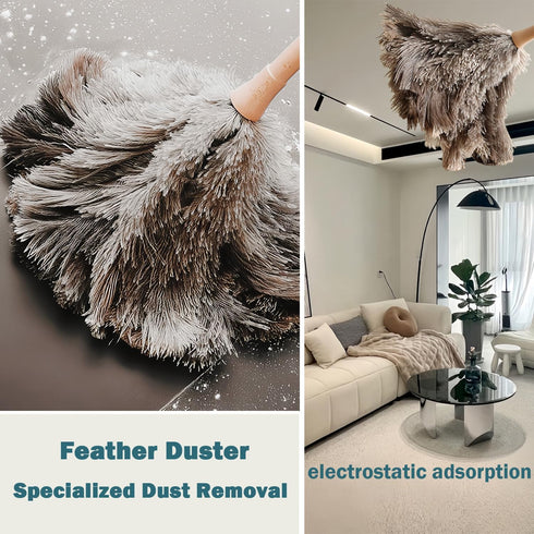 Feather Duster, Feather Dusters for Cleaning Ddzmz Fluffy Natural Genuine Ostrich Feathers with Wooden Handle Reusable Handheld Ostrich Feather Du...