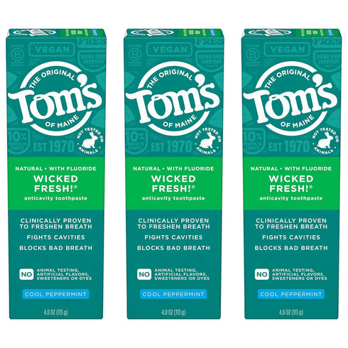 Tom's of Maine Wicked Fresh! Natural Fluoride Anticavity Toothpaste, Cool Peppermint, 3 Pack, 4.0oz...