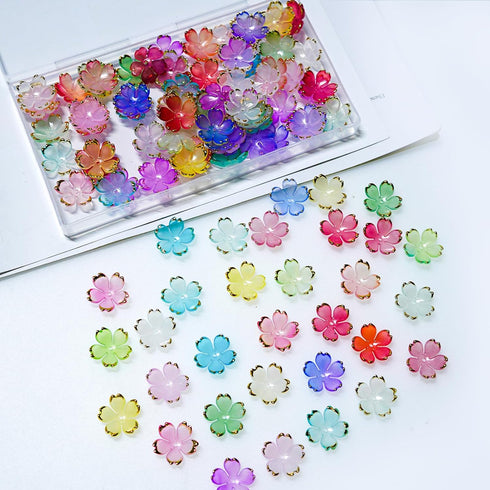 110 Pcs Acrylic Flower Beads?Gold-Plated Gradient Flower Beads?Cherry Blossom Floral Spacer Beads for Jewelry Making...