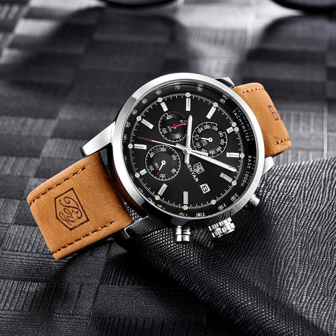 BENYAR - Stylish Wrist Watch for Men, Genuine Leather Strap Watches, Perfect Quartz Movement, Waterproof and Scratch Resistant, Analog Chronograph...