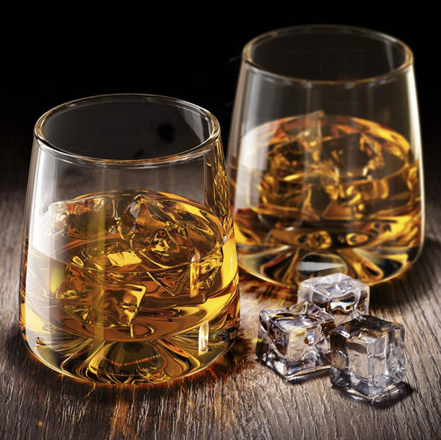 Mofado. Crystal Whiskey Glasses - Modern - 11oz (Set of 2) - Perfect Weight and Sturdy/Barware for Scotch, Bourbon, Manhattans, Old Fashioned Cock...