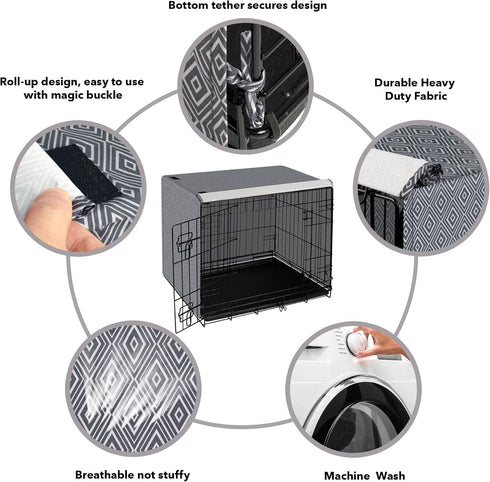 Dog Crate Cover for Wire Cages 24 Inch Indoor Breathable Polyester Pet Kennel Cover Machine Wash & Dry Double Door Small (Cover Only)...