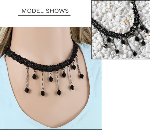 Black Elegant Fabric Handmade Lace Choker Necklaces Jewelry Set Neckband for Women, Womens Neck Chain Collar for Halloween-3Pack...