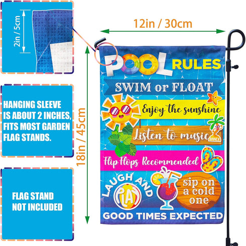 Pool Rules Signs and Decorations Outdoor, Summer Garden Flag Double Sided Burlap 12x18Inch...