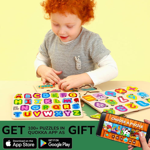 QUOKKA Wooden Puzzles for Toddlers 3-5 - Alphabet Toddler Puzzles 1-3 Years Old - ABC Gift Educational Toys for Boys and Girls - Wood Games for Ch...