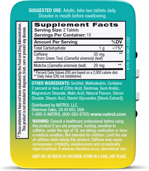 Natrol Quick Balance Energy Mints, Energy Supplement, 30 Lemon Green Tea Naturally and Artificially Flavored, 30 Count, 15 Day Supply...