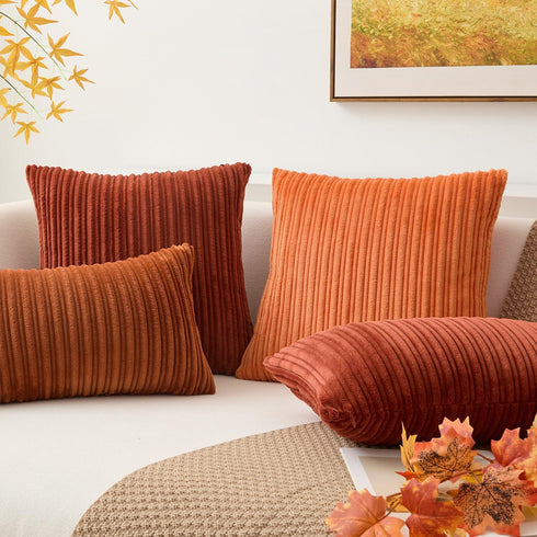 Kevin Textile Set of 2 Fall Pillow Covers Solid Supersoft Corduroy Handmade Decorative Velvet Throw Pillow Cushion Cover for Seasonal Autumn, Burn...