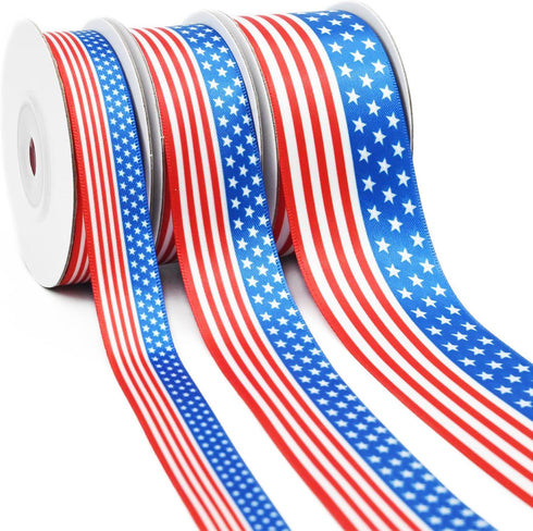 Patriotic Satin Ribbon,5/8 Inch, 10 Yards,American Flag Ribbon Red Blue White Star and Stripe Ribbon for July 4 th Memorial Day,President's Day Gi...