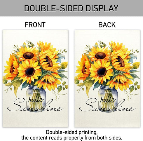 ChloropLastid Hello Sunshine Garden Flag Mason Jar Sunflowers Double Sided for Outside Small Garden Flag 12x18 Inch Welcome Burlap Seasonal Yard O...