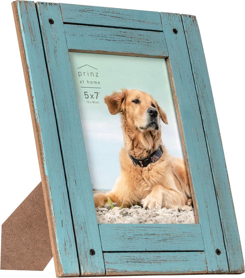 Prinz Homestead 5 x 7 Blue Distressed Wood Frame, Coastal Decor Hand-Distressed Wood Rustic Picture Frame, Two-Way Easel, Can Be Wall-Mounted, 8.2...