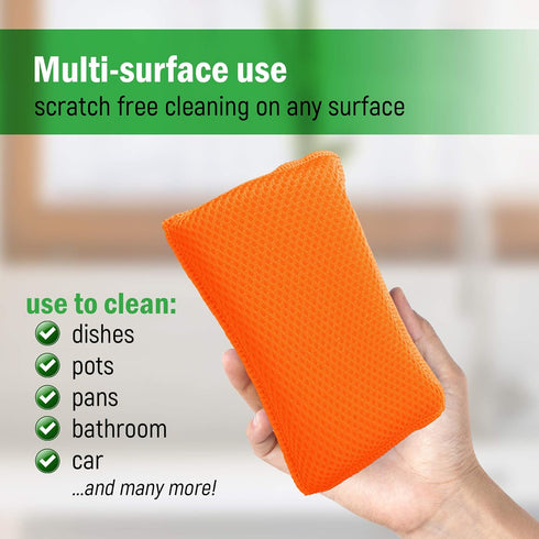 Commercial Miracle Microfiber Kitchen Sponge by Scrub-It - Large - Non-Scratch Heavy Duty Dishwashing Cleaning sponges- Machine Washable- (Orange,...