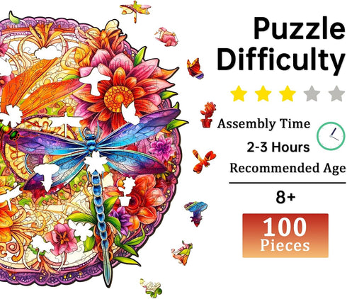 Wooden Puzzles for Adults, Dragonflies family Wooden Jigsaw Puzzles for Adults, Wood Puzzles Adult, Unique Animal Shape Wood Cut Puzzles for Famil...