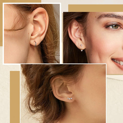 925 Sterling Silver Earrings for Women Stackable | Dainty Stud Huggie Hoop Earrings Hypoallergenic | 14k Gold Cartilage Earrings Small Hoop Earrin...