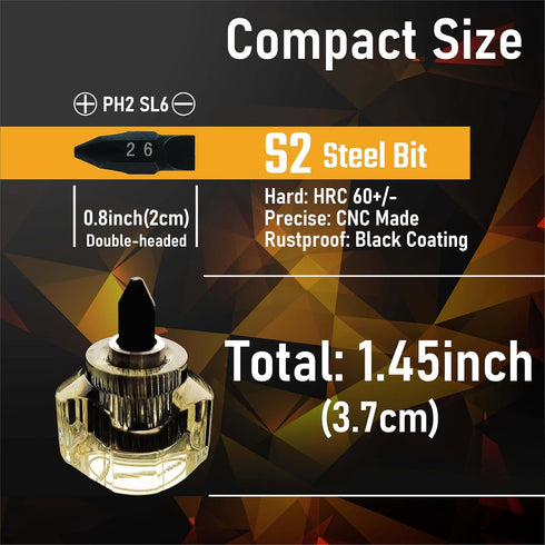 10in1 Short Stubby Mini Screwdriver for tight spots, Cellulose Acetate Fiber Made Handle, Double-headed High Hardness S2 Steel Bits, Exquisite EDC...