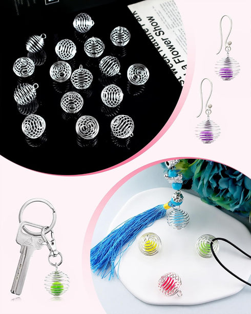 JIALEEY Spiral Bead Cages Pendants, 100 PCs 20x25mm Silver Plated Stone Holder Necklace Cage Pendants Findings for Jewelry Making and Crafting...