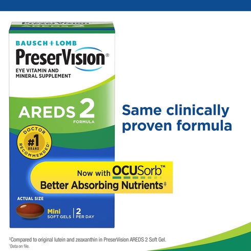 PreserVision AREDS 2 Eye Vitamin & Mineral Supplement, Contains Lutein, Vitamin C, Zeaxanthin, Zinc & Vitamin E, 60 Minigels (Packaging May Vary)...