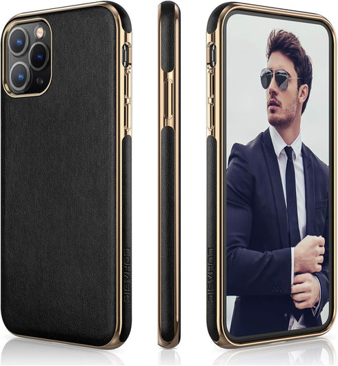 LOHASIC for Luxury Leather iPhone 11 Pro Case – Slim Designer PU Cover with Electroplated Frame, Soft TPU Bumper, Anti-Slip Grip, Business Protect...