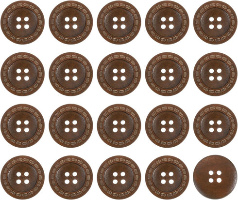 uxcell 100Pcs Wooden Buttons, 28mm 4 Hole Round Wood Button Wood Sewing Button Dotted Line Pattern for Sewing DIY Craft Clothing, Dark Brown...