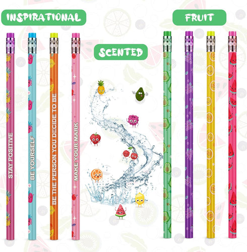 Leinuosen 60 Pcs Scented Pencils for Kids Inspirational H Pencils with Erasers Cylinder Colorful Fun Wood Pencils Motivational Graphite Pencils wi...