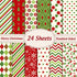 Whaline 12 Designs Christmas Pattern Paper Pack 24 Sheet Merry Christmas Scrapbook Specialty Paper Double-Sided Collection Green Red Decorative Cr...