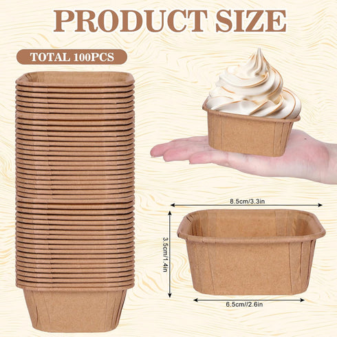 Whaline 100Pcs Parchment Square Cupcake Liners Kraft Paper Square Baking Cups Natural Color Cupcake Wrappers for Wedding Birthday Baby Shower Part...