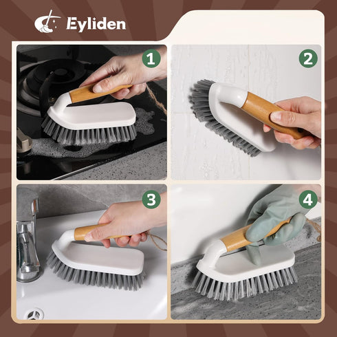 Eyliden Scrub Brush, 2 Pack Heavy-Duty Stiff Bristles Cleaning Brush, Natural Bamboo Handle, Multi Purpose Scrub Brushes for Bathroom Floor Tub Sh...