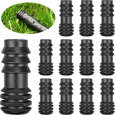 Drip Irrigation Fittings for 1/2 inch Irrigation Tubing(0.60"-0.63" OD), 12 Pieces End Plug Barbed Connectors, End Caps Plastic Plug Nuts for 1/2"...